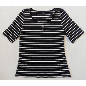 Torrid Ribbed Snap Henley Tee Black White Stripe Size 2
